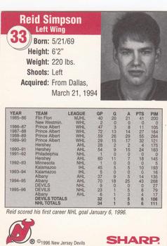 1996-97 Sharp New Jersey Devils #NNO Reid Simpson Back