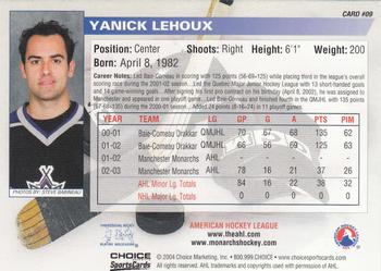 2003-04 Choice Manchester Monarchs (AHL) #9 Yanick Lehoux Back