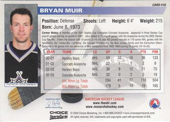 2003-04 Choice Manchester Monarchs (AHL) #10 Bryan Muir Back