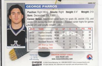 2003-04 Choice Manchester Monarchs (AHL) #12 George Parros Back