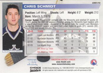 2003-04 Choice Manchester Monarchs (AHL) #15 Chris Schmidt Back