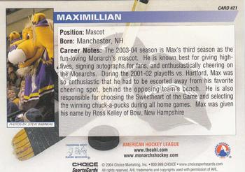 2003-04 Choice Manchester Monarchs (AHL) #21 Maximillian Back