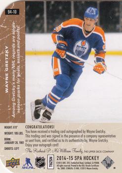 2014-15 SP Authentic - 1994-95 SP Retro Die Cut Autographs #94-10 Wayne Gretzky Back