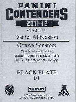 2011-12 Panini Contenders - Printing Plate Black #11 Daniel Alfredsson Back