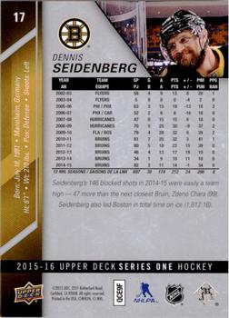 2015-16 Upper Deck #17 Dennis Seidenberg Back