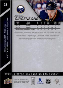 2015-16 Upper Deck #23 Zemgus Girgensons Back