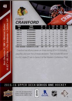 2015-16 Upper Deck #40 Corey Crawford Back