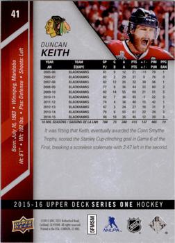 2015-16 Upper Deck #41 Duncan Keith Back