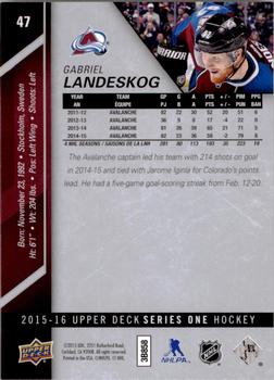 2015-16 Upper Deck #47 Gabriel Landeskog Back