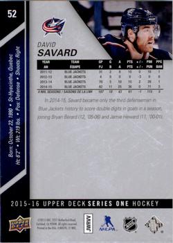 2015-16 Upper Deck #52 David Savard Back