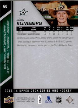 2015-16 Upper Deck #60 John Klingberg Back