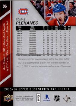 2015-16 Upper Deck #96 Tomas Plekanec Back