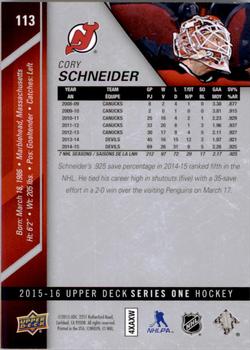 2015-16 Upper Deck #113 Cory Schneider Back