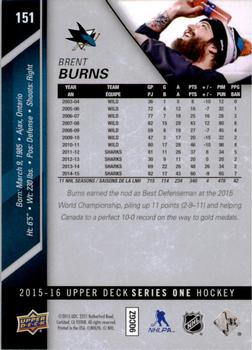 2015-16 Upper Deck #151 Brent Burns Back