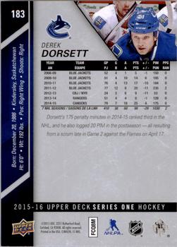 2015-16 Upper Deck #183 Derek Dorsett Back