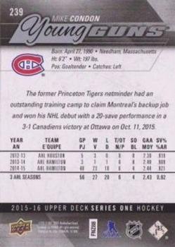 2015-16 Upper Deck #239 Mike Condon Back