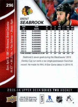 2015-16 Upper Deck #296 Brent Seabrook Back