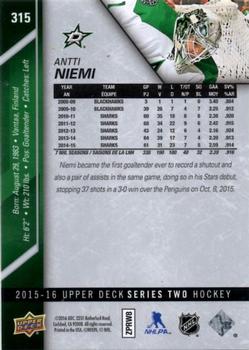 2015-16 Upper Deck #315 Antti Niemi Back
