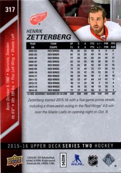 2015-16 Upper Deck #317 Henrik Zetterberg Back