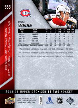 2015-16 Upper Deck #353 Dale Weise Back