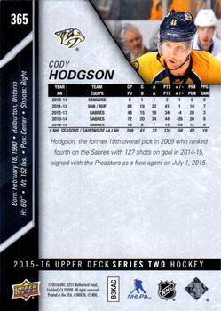 2015-16 Upper Deck #365 Cody Hodgson Back