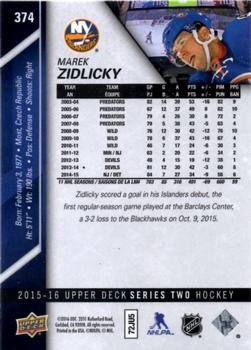 2015-16 Upper Deck #374 Marek Zidlicky Back