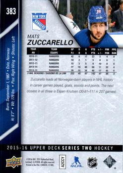 2015-16 Upper Deck #383 Mats Zuccarello Back
