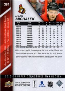 2015-16 Upper Deck #384 Milan Michalek Back