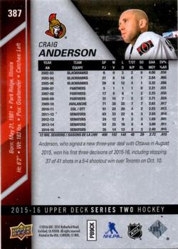2015-16 Upper Deck #387 Craig Anderson Back