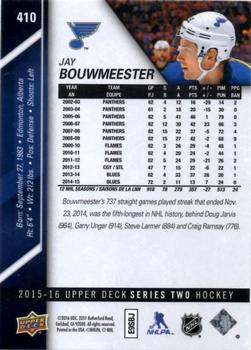 2015-16 Upper Deck #410 Jay Bouwmeester Back