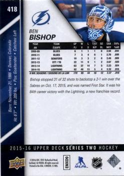 2015-16 Upper Deck #418 Ben Bishop Back