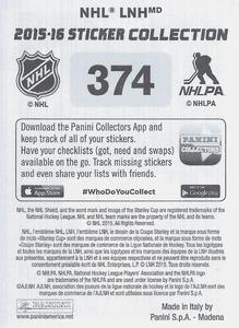 2015-16 Panini Stickers #374 Sharks Home/Away Jerseys Back