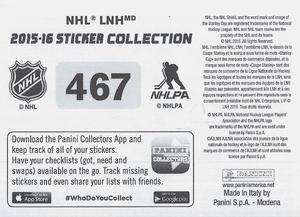 2015-16 Panini Stickers #467 Predators vs. Blackhawks Stanley Cup Playoffs Back