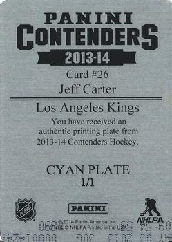 2013-14 Panini Contenders - Commons Printing Plate Cyan #26 Jeff Carter Back