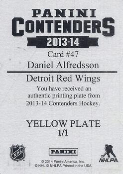 2013-14 Panini Contenders - Commons Printing Plate Yellow #47 Daniel Alfredsson Back