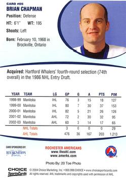 2003-04 Choice Rochester Americans (AHL) #5 Brian Chapman Back