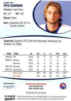 2003-04 Choice Rochester Americans (AHL) #8 Pete Gardiner Back
