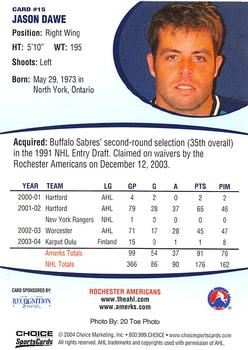 2003-04 Choice Rochester Americans (AHL) #15 Jason Dawe Back