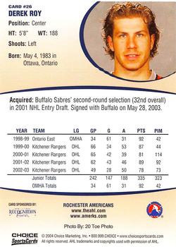2003-04 Choice Rochester Americans (AHL) #26 Derek Roy Back