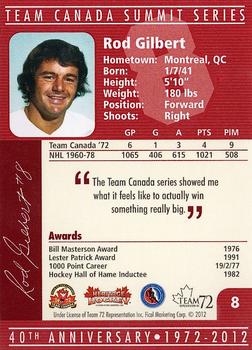 2012 Ficel Marketing Team Canada 1972 40th Anniversary #8 Rod Gilbert Back