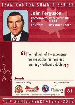 2012 Ficel Marketing Team Canada 1972 40th Anniversary #31 John Ferguson Back