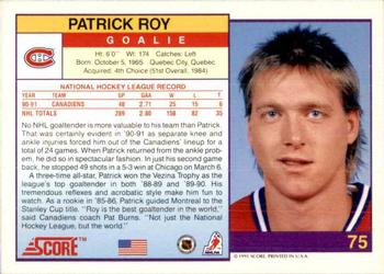 1991-92 Score American - Promos #75 Patrick Roy Back