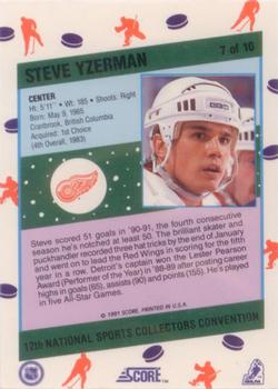 1991 Score 12th National Sports Collectors Convention #7 Steve Yzerman Back