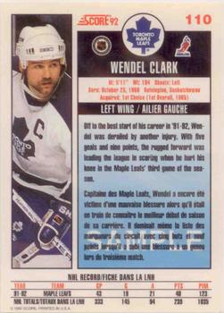 1992-93 Score Canadian - Samples #110 Wendel Clark Back