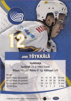 2004-05 Cardset Finland - Autographs Signature Plus #NNO Joni Töykkälä Back