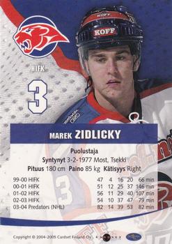 2004-05 Cardset Finland - Autographs Signature Plus #NNO Marek Zidlicky Back