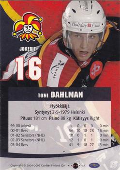2004-05 Cardset Finland - Autographs Signature Plus #NNO Toni Dahlman Back