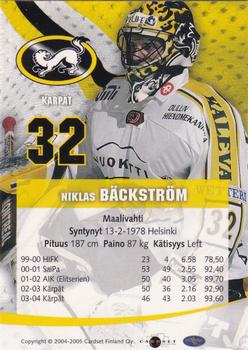 2004-05 Cardset Finland - Autographs Signature Plus #NNO Niklas Bäckström Back