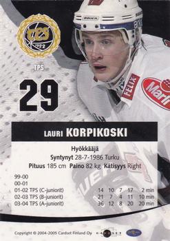 2004-05 Cardset Finland - Autographs Signature Plus #NNO Lauri Korpikoski Back