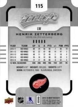 2015-16 Upper Deck MVP - Silver Script #115 Henrik Zetterberg Back